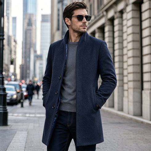 Men's Modern Wool Blend Trench Coat Slim Fit Topcoat | TWILLVALE™