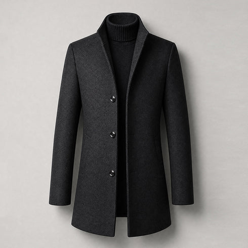 Men's Slim-Fit Wool-Blend Stand Collar Overcoat | TWILLVALE