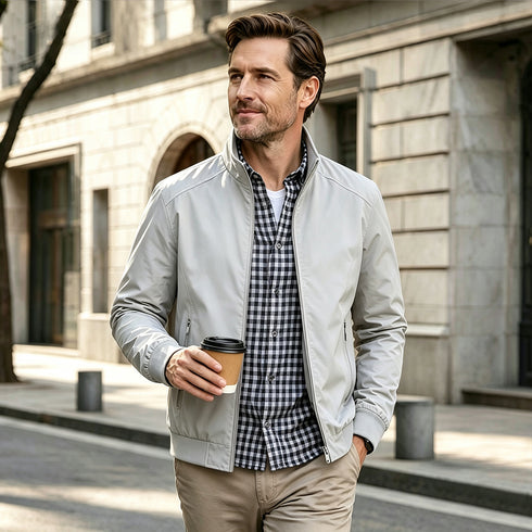 Men's Casual Jacket Stand Collar Solid Color Zip Up Bomber Coat Outerwear | TWILLVALE™