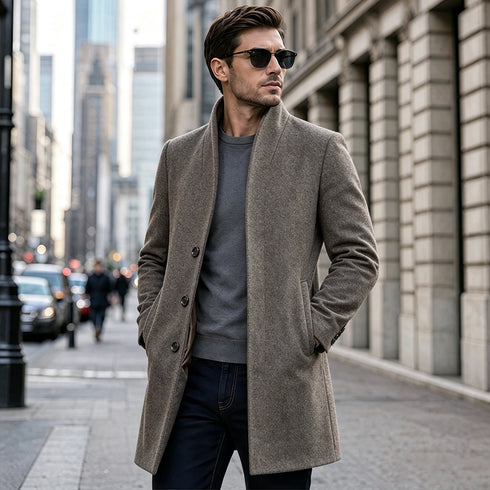 Men's Modern Wool Blend Trench Coat Slim Fit Topcoat | TWILLVALE™