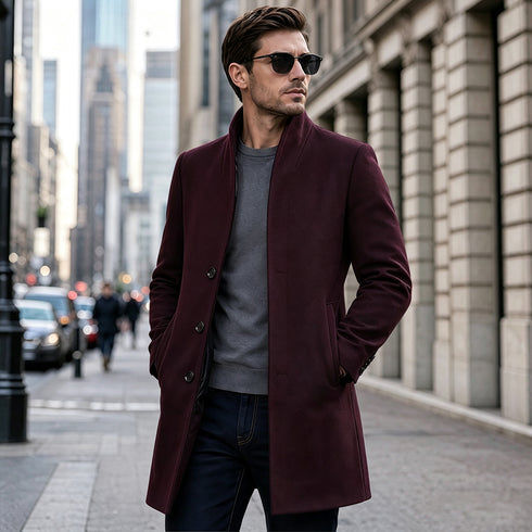 Men's Modern Wool Blend Trench Coat Slim Fit Topcoat | TWILLVALE™