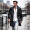 Men's Grey Plaid Lapel Wool-Blend Overcoat | TWILLVALE