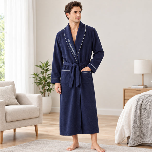 Men's Long Sleeve Bath Robe with Adjustable Belt Casual Home Loungewear | TWILLVALE™
