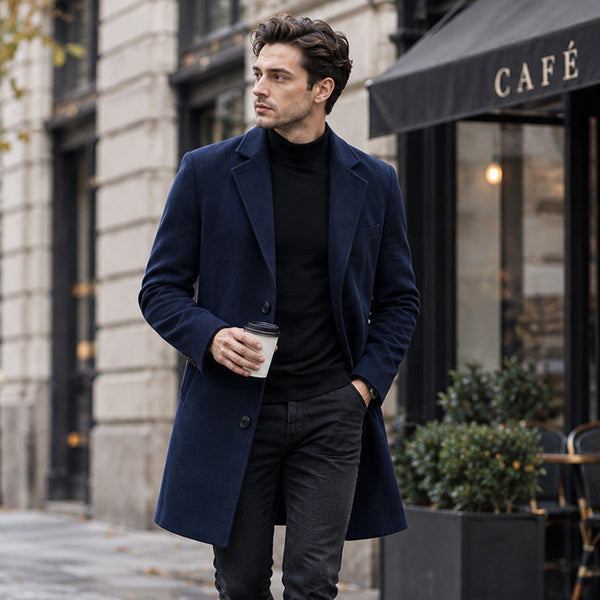 Classic Men‘s Wool Blend Pea Coat Single Breasted Overcoat | TWILLVALE™