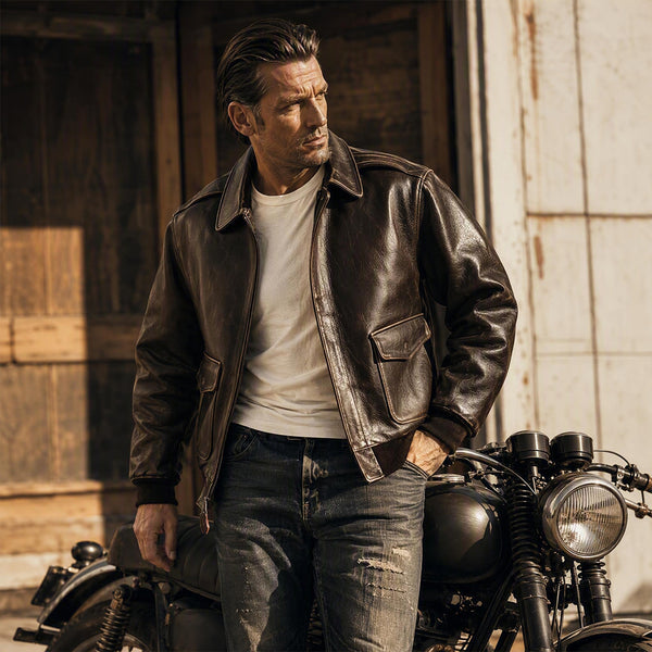 Men's Vintage Oversized Aviator Flight Leather Jacket Motorcycle Leather Jacket | TWILLVALE™