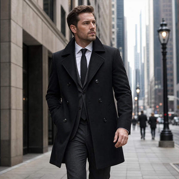 Men's Classic Notched Lapel Double-Breasted Wool Blend Peacoat | TWILLVALE™