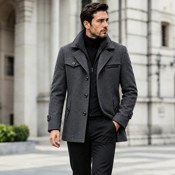 Men's Elegant Layered Collar Single-Breasted Quilted Lined Wool Blend Coat | TWILLVALE™