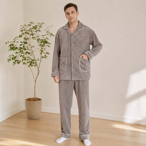 Men’s Furry Flannel Pajama Set Soft Fleece Top & Pants Indoor Nightwear Loungewear | TWILLVALE™