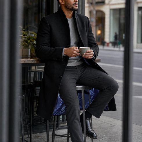 Men's Modern Wool Blend Trench Coat Slim Fit Topcoat | TWILLVALE™