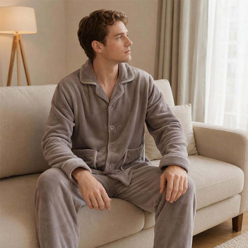 Men’s Furry Flannel Pajama Set Soft Fleece Top & Pants Indoor Nightwear Loungewear | TWILLVALE™