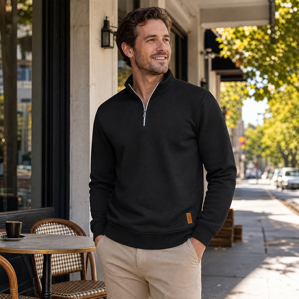 Men's Casual Sweater Warm Turtleneck Quarter-Zip Stand Collar Pullover | TWILLVALE™