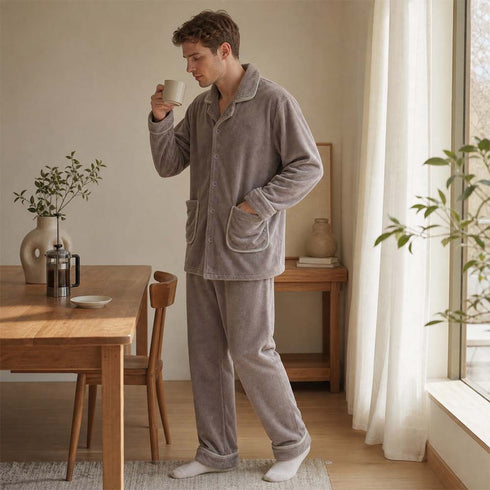 Men’s Furry Flannel Pajama Set Soft Fleece Top & Pants Indoor Nightwear Loungewear | TWILLVALE™