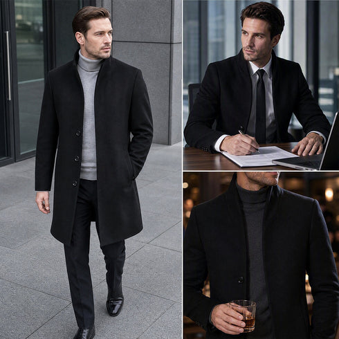 Men's Modern Wool Blend Trench Coat Slim Fit Topcoat | TWILLVALE™