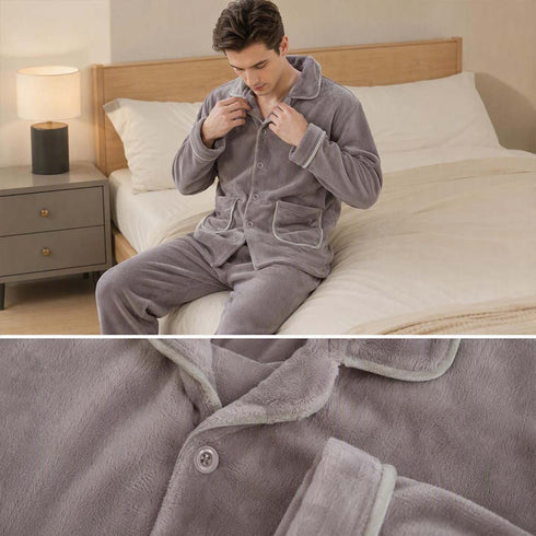 Men’s Furry Flannel Pajama Set Soft Fleece Top & Pants Indoor Nightwear Loungewear | TWILLVALE™