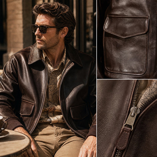 Men's Vintage Oversized Aviator Flight Leather Jacket Motorcycle Leather Jacket | TWILLVALE