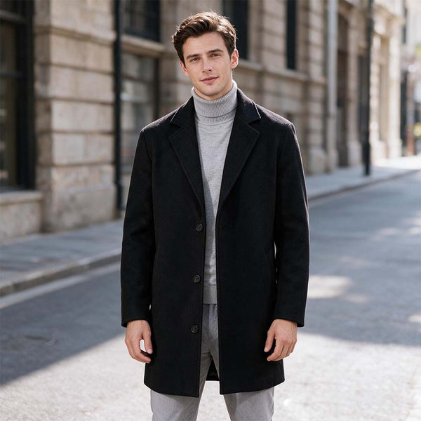 Classic Men's Long Solid Single Breasted Wool Blend Casual Overcoat | TWILLVALE™