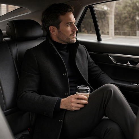 Men's Slim-Fit Wool-Blend Stand Collar Overcoat | TWILLVALE