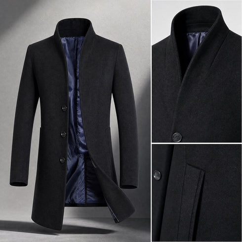 Men's Modern Wool Blend Trench Coat Slim Fit Topcoat | TWILLVALE™