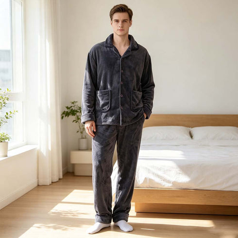Men’s Furry Flannel Pajama Set Soft Fleece Top & Pants Indoor Nightwear Loungewear | TWILLVALE™