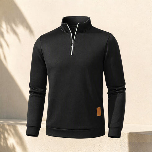 Men's Casual Sweater Warm Turtleneck Quarter-Zip Stand Collar Pullover | TWILLVALE