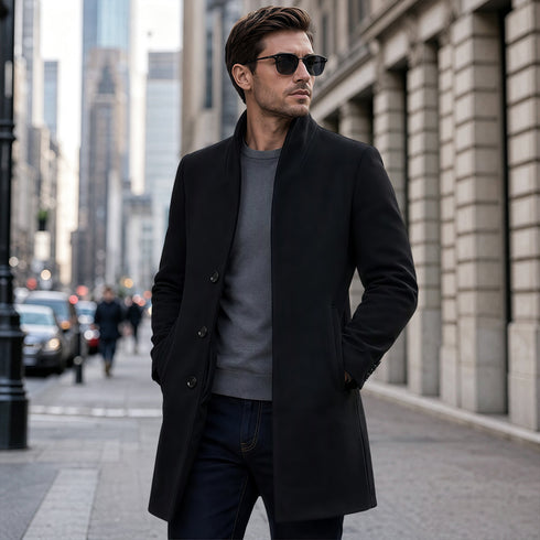 Men's Modern Wool Blend Trench Coat Slim Fit Topcoat | TWILLVALE™