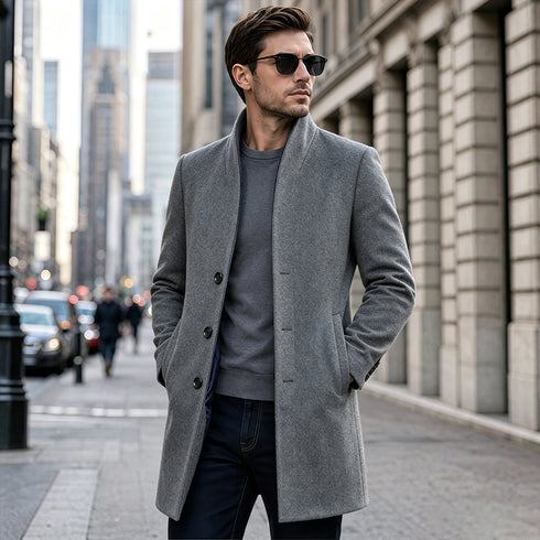 Men's Modern Wool Blend Trench Coat Slim Fit Topcoat | TWILLVALE™