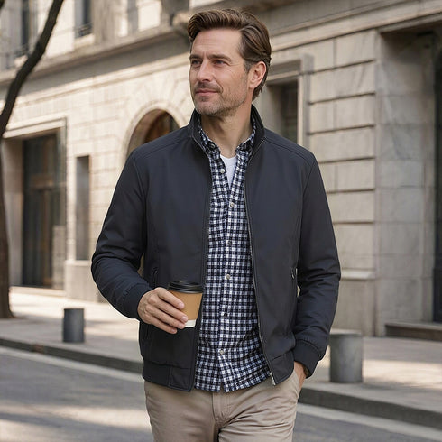 Men's Casual Jacket Stand Collar Solid Color Zip Up Bomber Coat Outerwear | TWILLVALE™