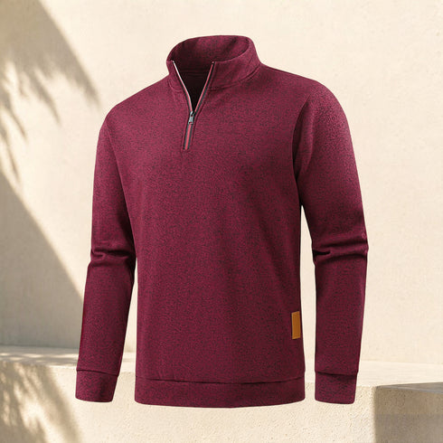 Men's Casual Sweater Warm Turtleneck Quarter-Zip Stand Collar Pullover | TWILLVALE