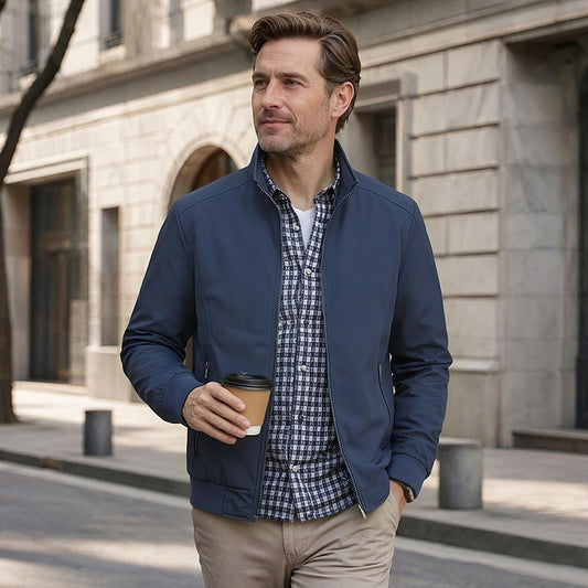 Men's Casual Jacket Stand Collar Solid Color Zip Up Bomber Coat Outerwear | TWILLVALE